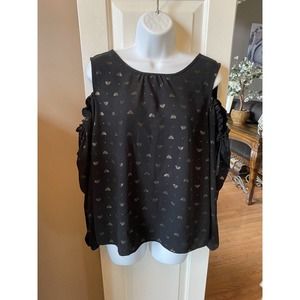 Lauren Conrad Black Cold Shoulder Long Sleeve‎ Top with Bees Size XL